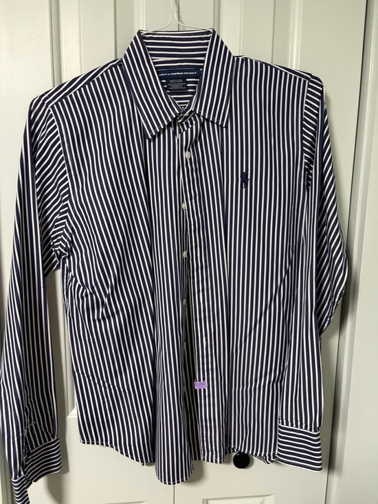 Ralph Lauren Tops - Ralph Lauren Navy and White Vertical Stripe Dress Shirt